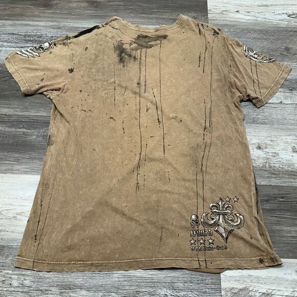 Affliction Tan Black Mens XL Wings Coat of Arms Mallgoth Tattoo T-Shirt CyberY2K - Picture 3 of 8